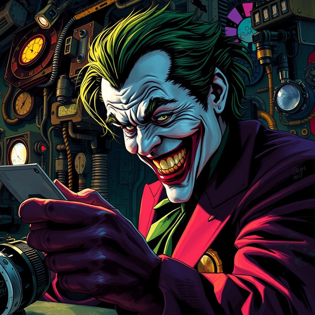 Joker's High-Tech Lair: Hyperrealistic Concept Art