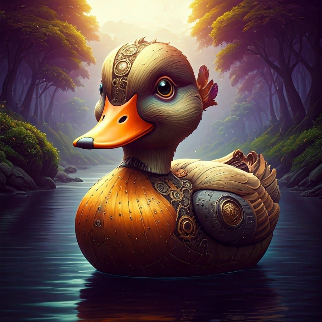Steampunk Duck Machine in Lush Landscape