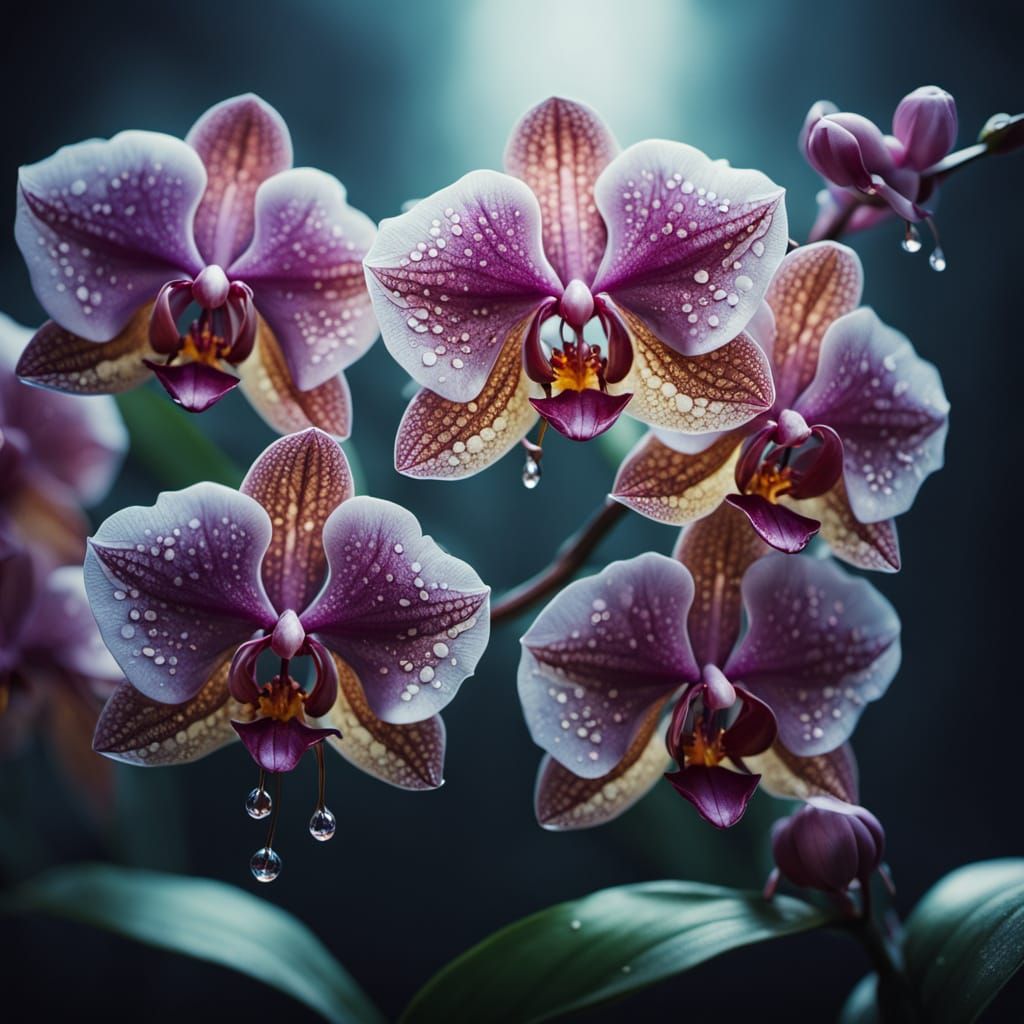Ethereal Orchid Macro Photography in Art Nouveau Style