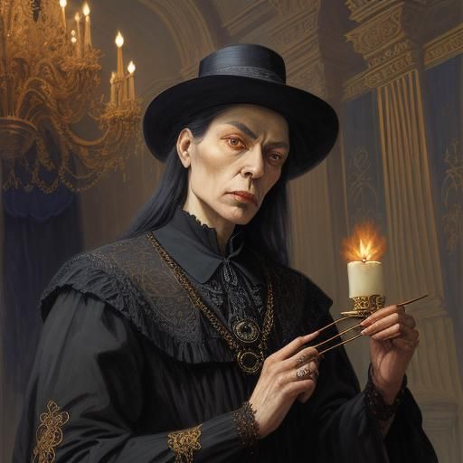 String Vampire in Ornate Room: Expressionist Oil Painting