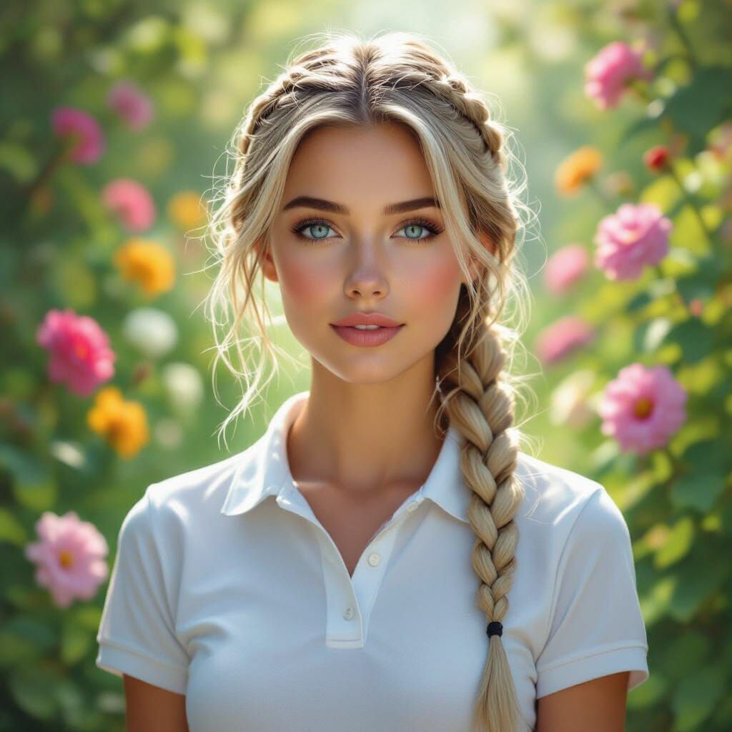 German Woman with Blue Eyes in Garden