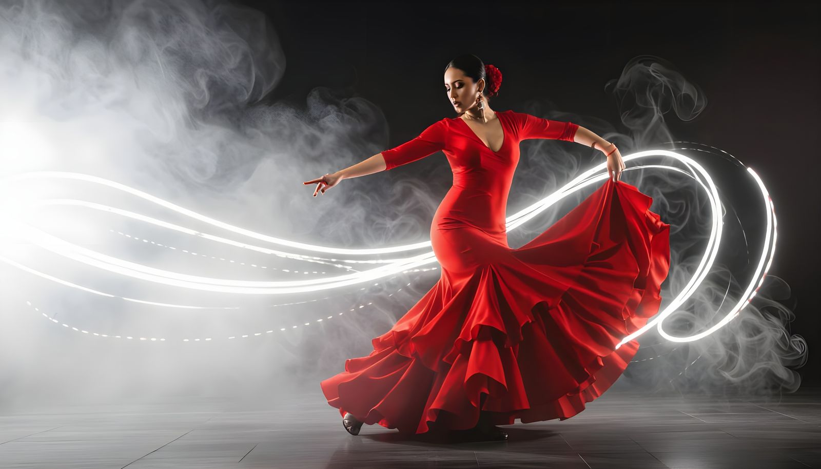 Passionate Flamenco Dancer in Red Dress