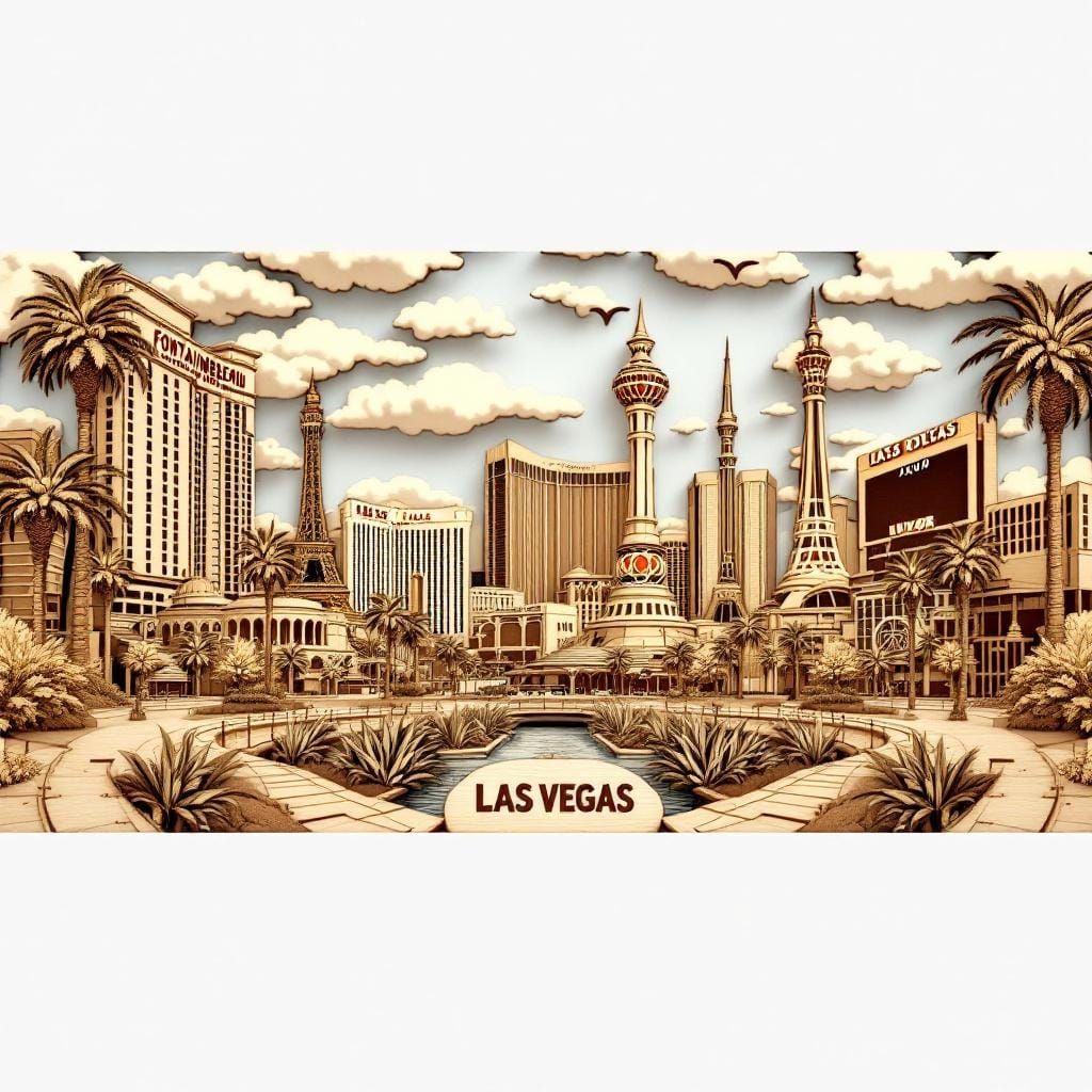Las Vegas Strip: Laser-Cut Wood Carving