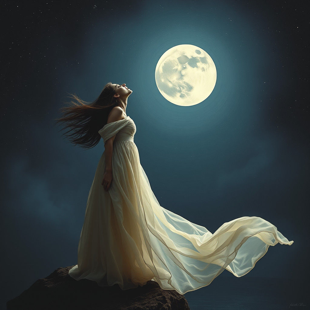 Woman Screaming at Moon in Expressive Style