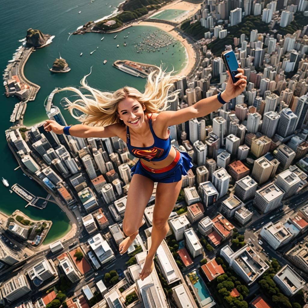 Supergirl Bikini Selfie Over Rio: Photorealistic 8K Render