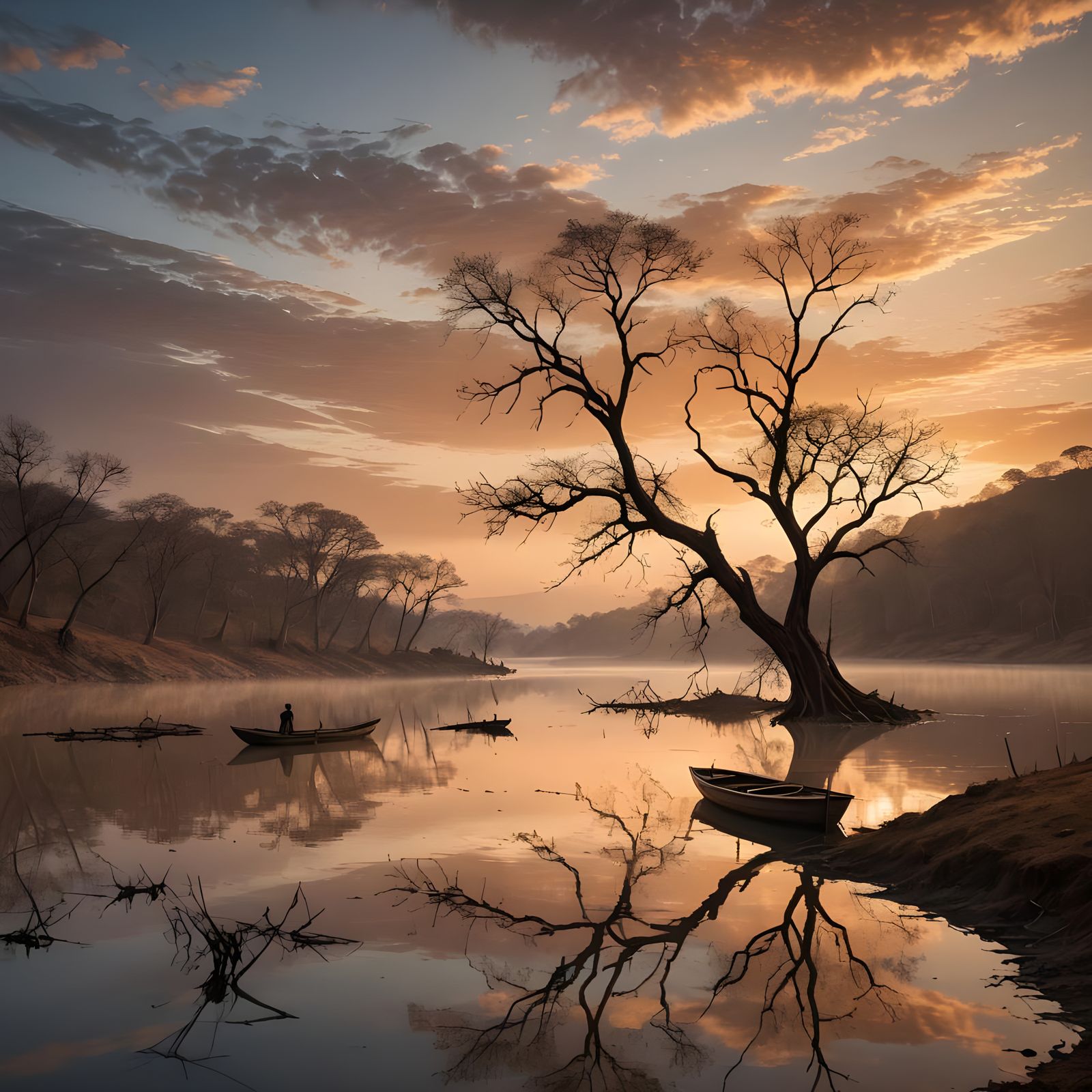 Tranquil Sunset Over Orinoco River Landscape
