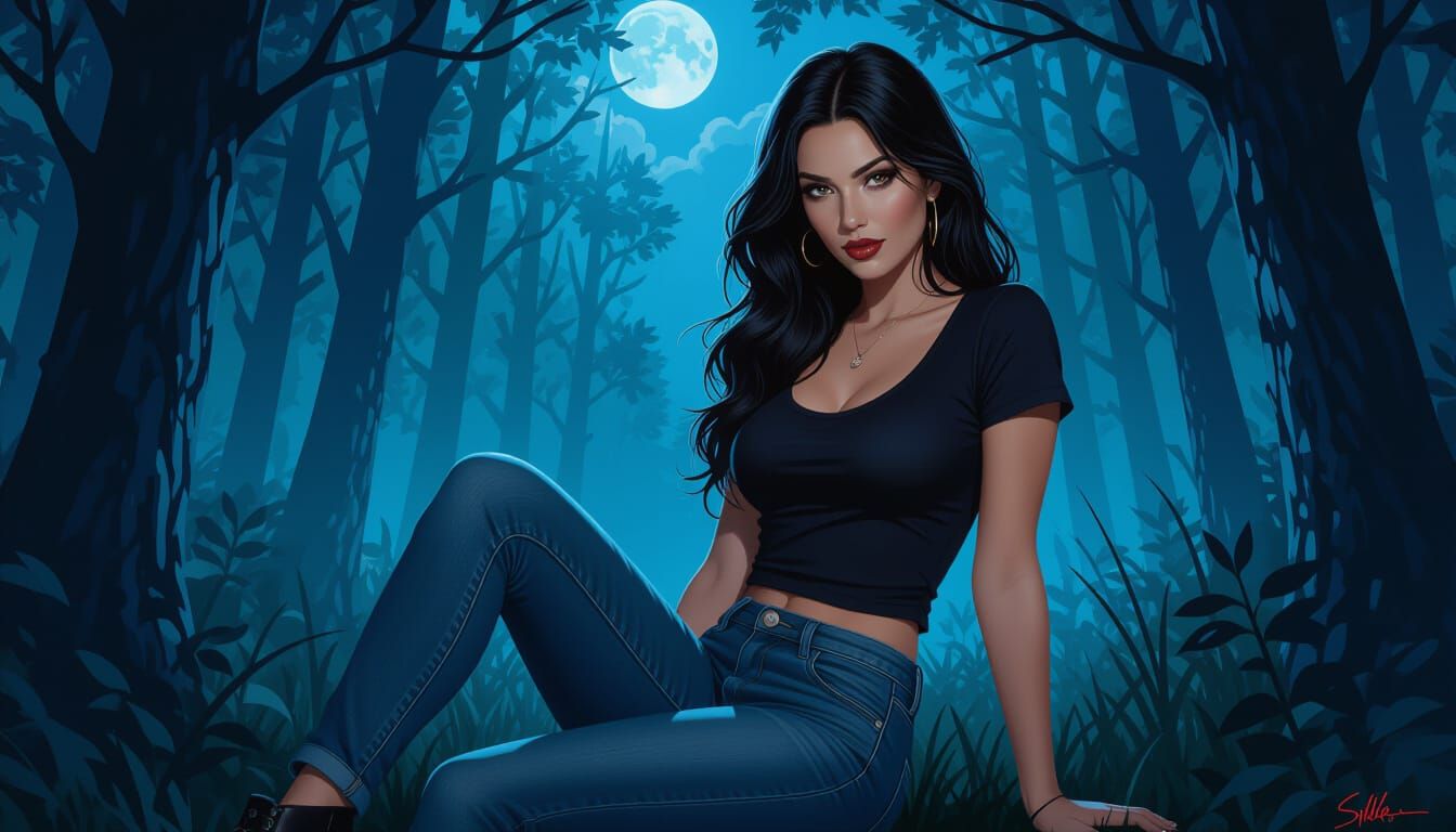 Vampire Woman in Mystical Forest, Gothic Art