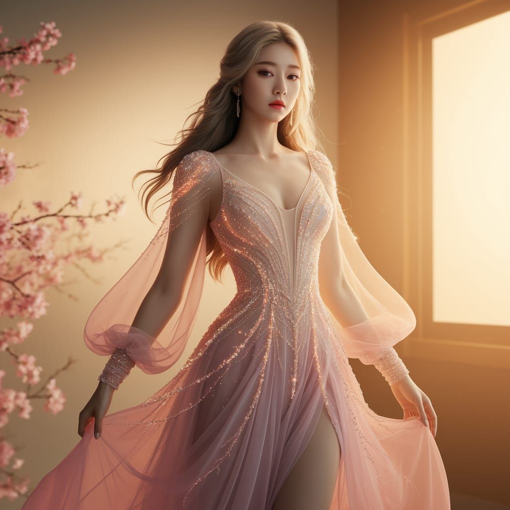 K-Pop Idol in Pastel Dress: Digital Art