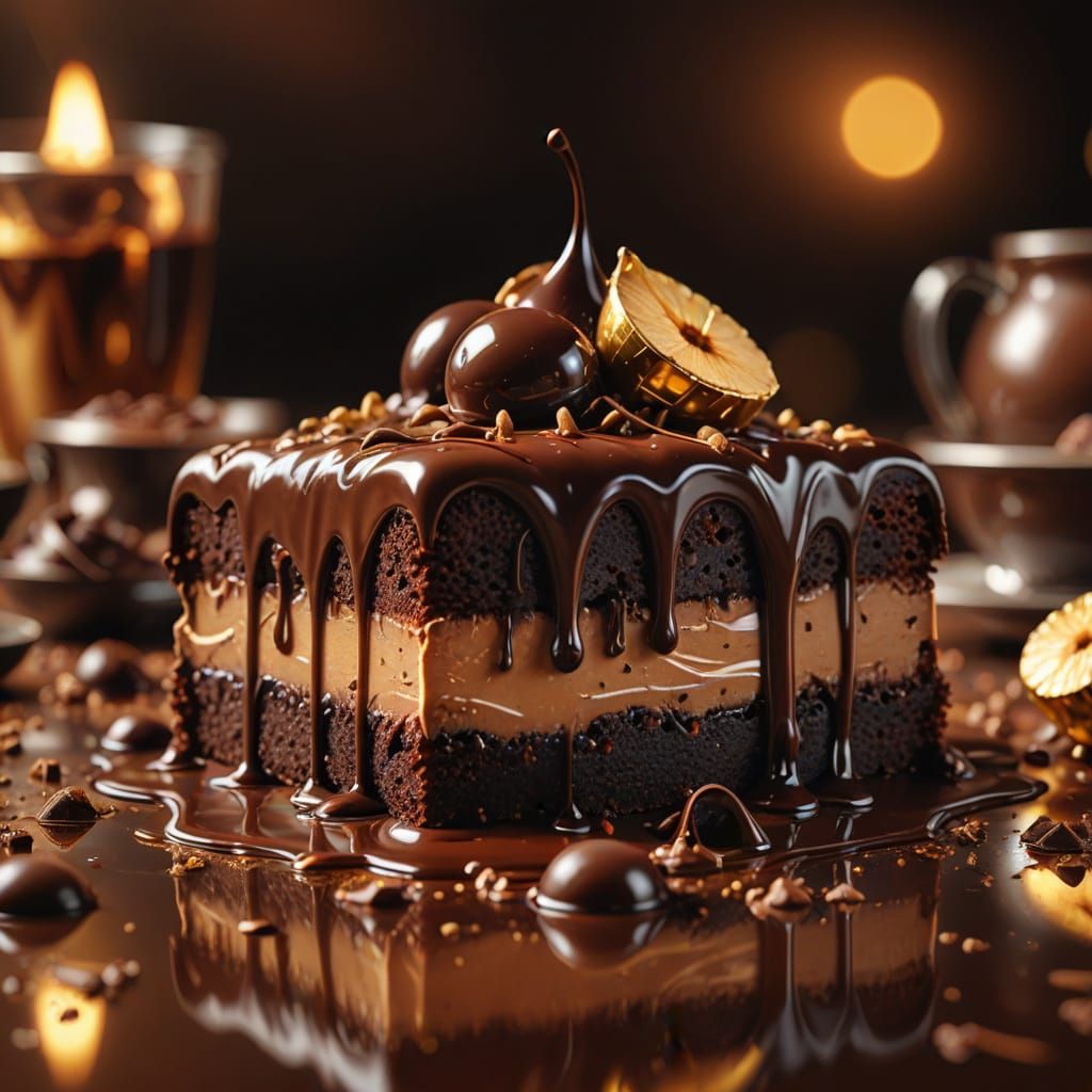 Delicious Chocolate Dessert, Digital Oil Painting Style