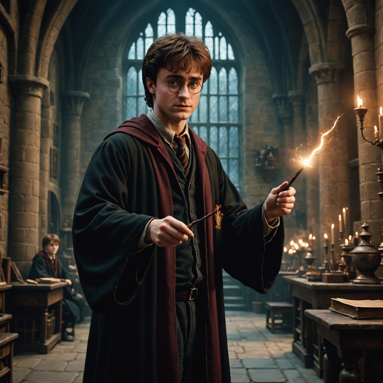 Harry Potter Practicing Magic as Matte Painting