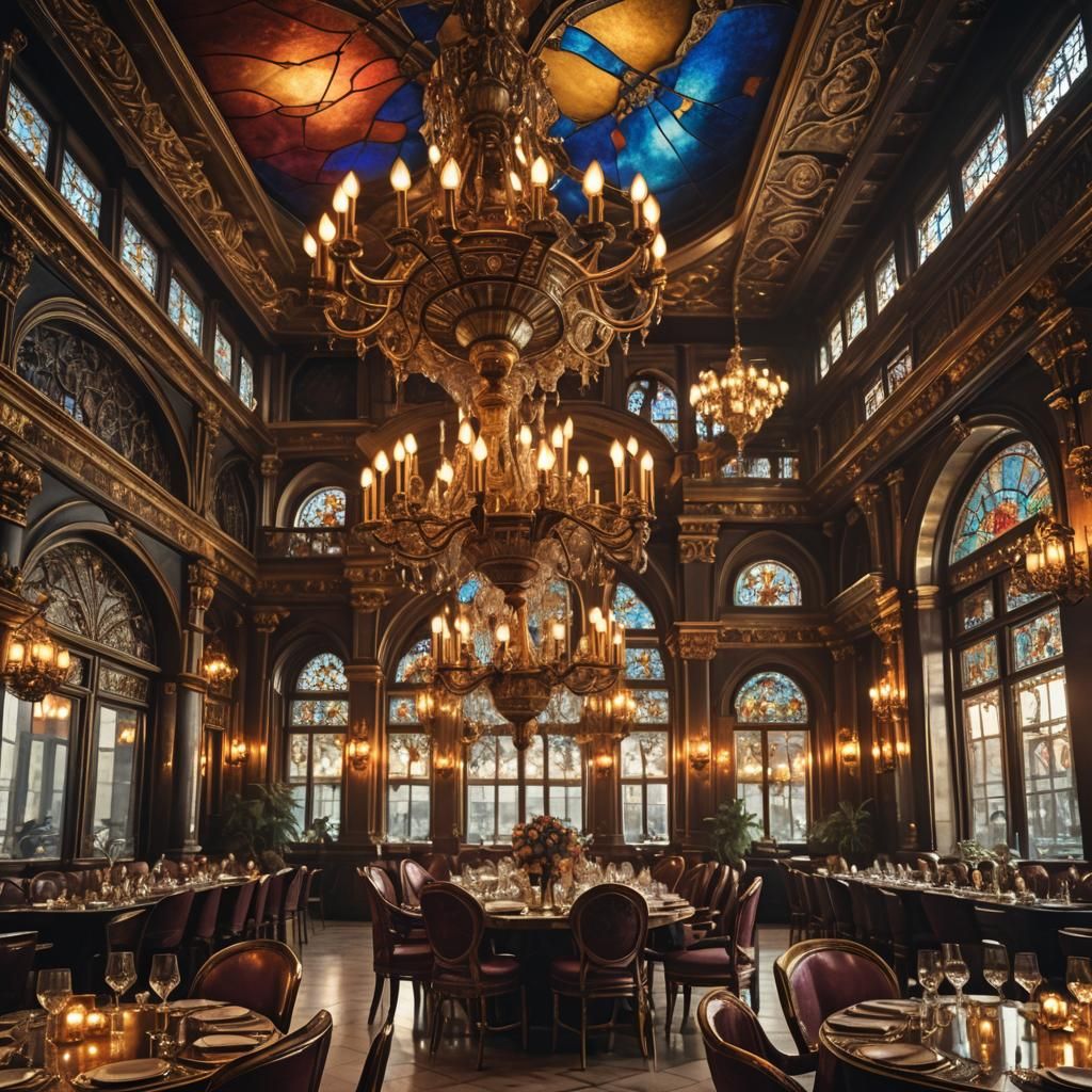 Opulent Fantasy Restaurant Interior in Art Deco Style