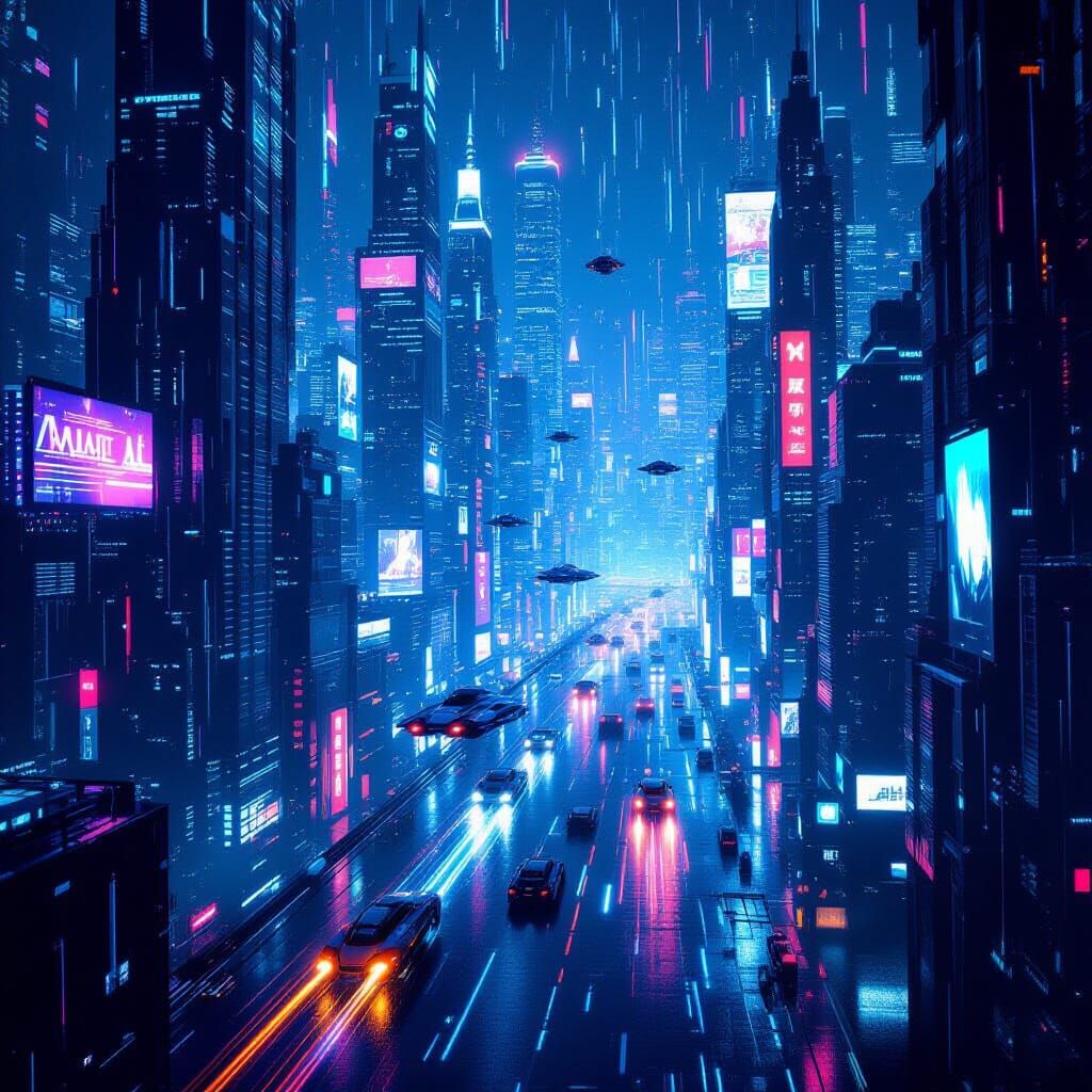 Futuristic Cityscape of Molten Data Rain