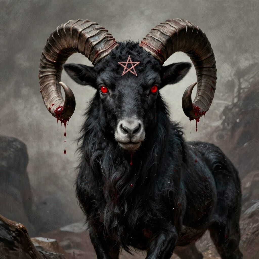 Satanic Ram with Pentagram in Gustave Doré Style