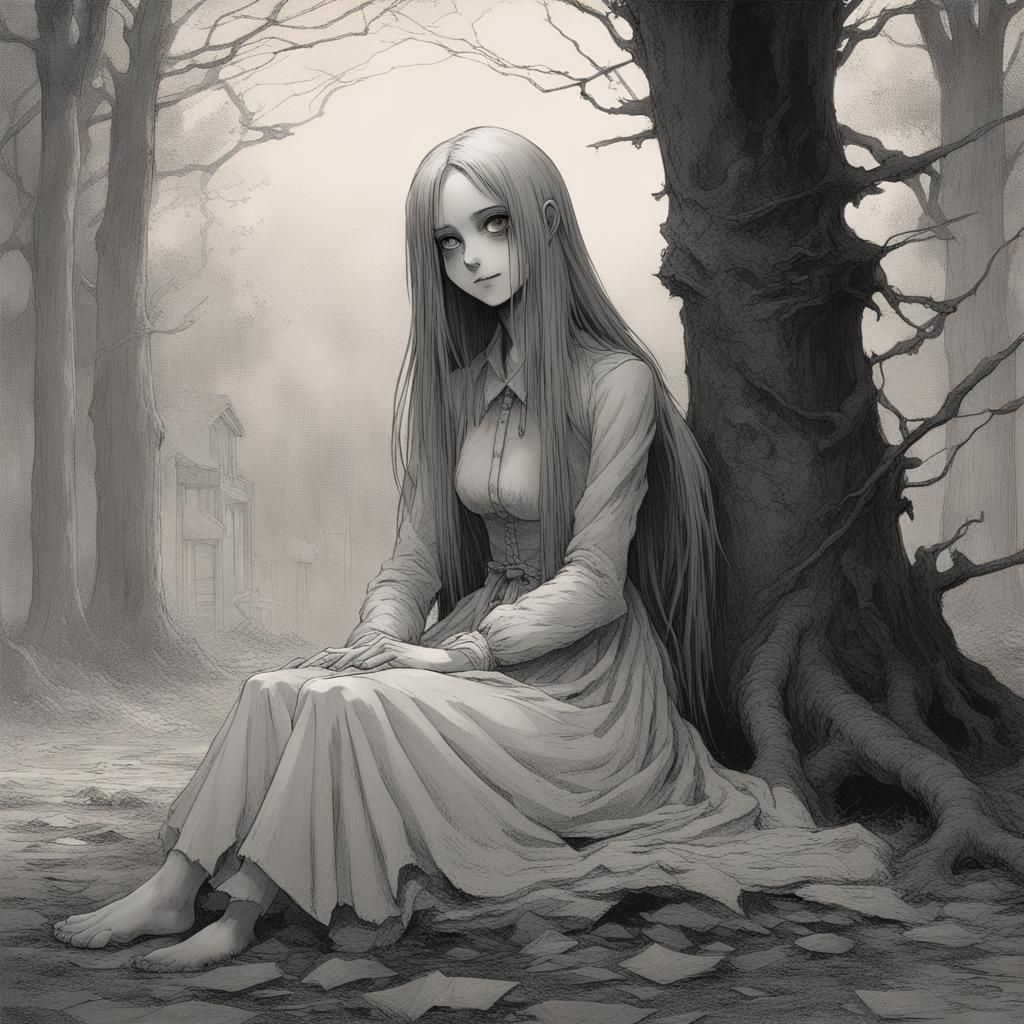 Pale Anime Girl: A Horror Illustration