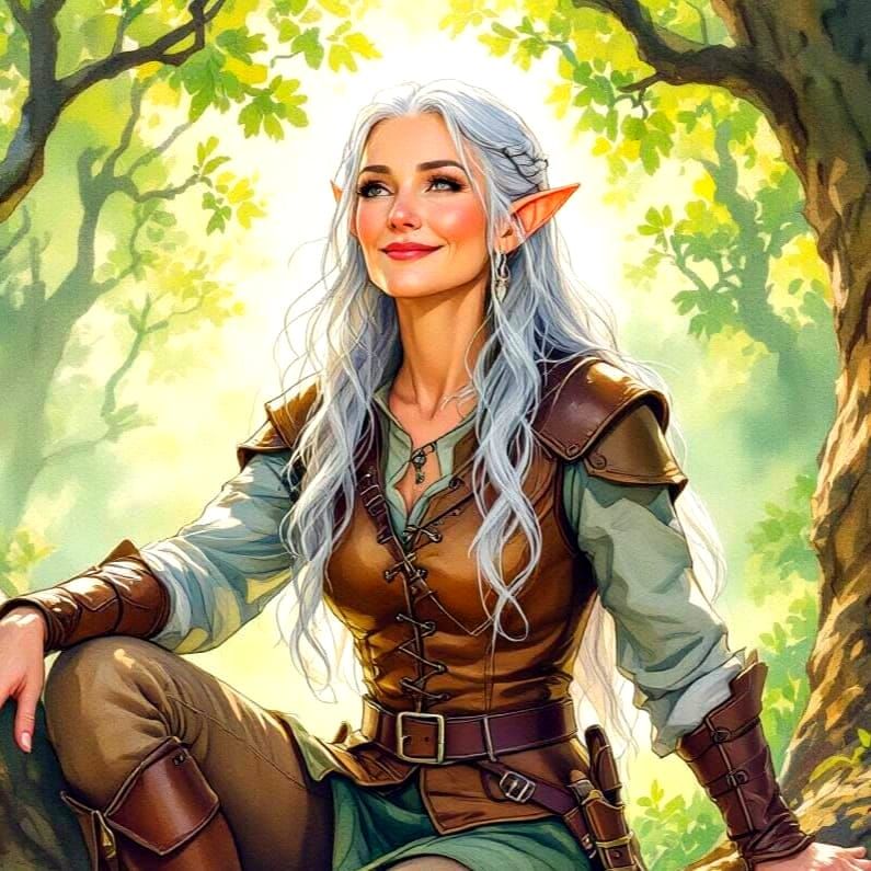 Impressionistic Watercolor Elf in Sun-Kissed Forest