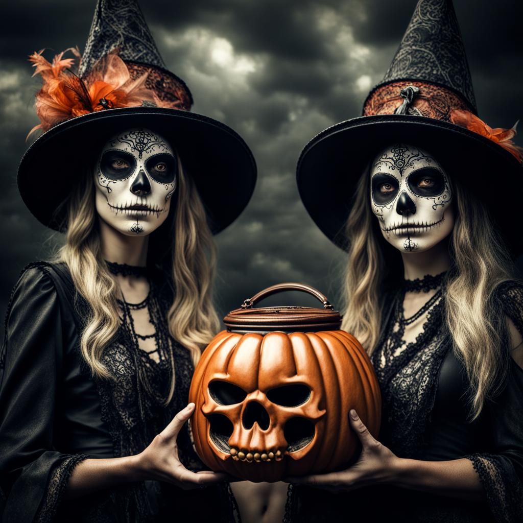 Halloween Horror: Witch Girls Trick or Treat Photo