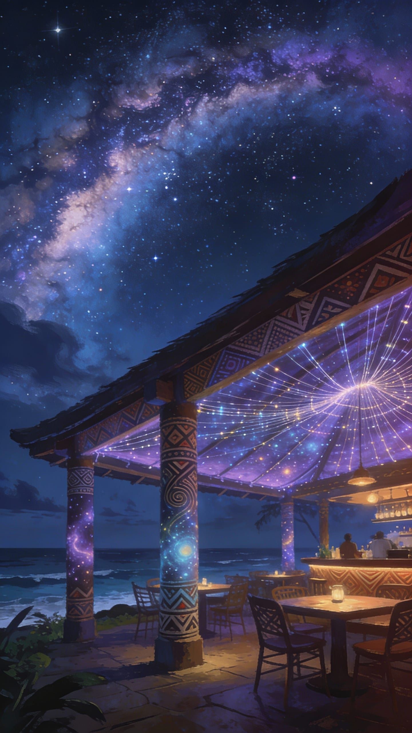 Cosmic Samoan Café Under Starry Galaxy Sky