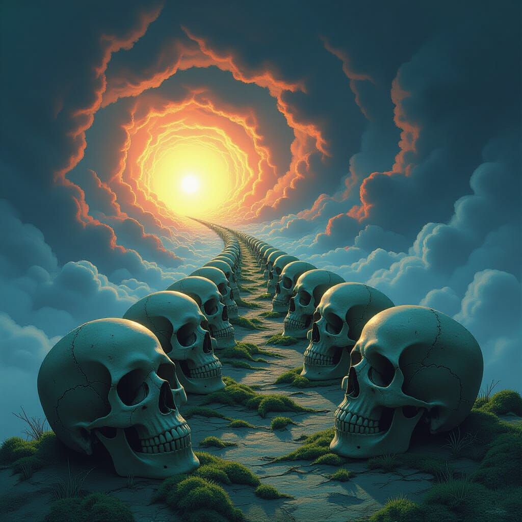 Surreal Skull Horizon in Luminous Clouds
