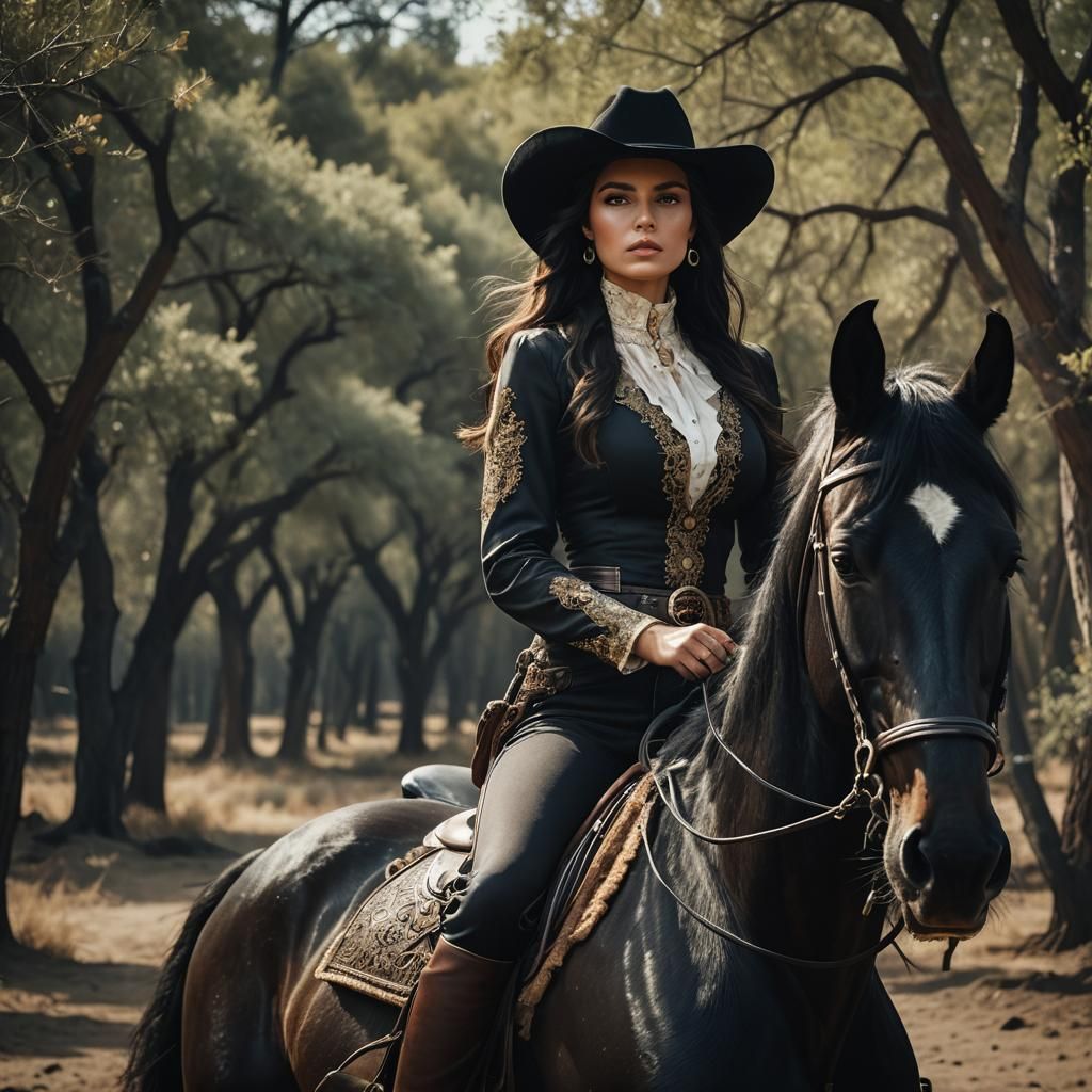 Cowgirl on Horseback: Cinematic Film Still