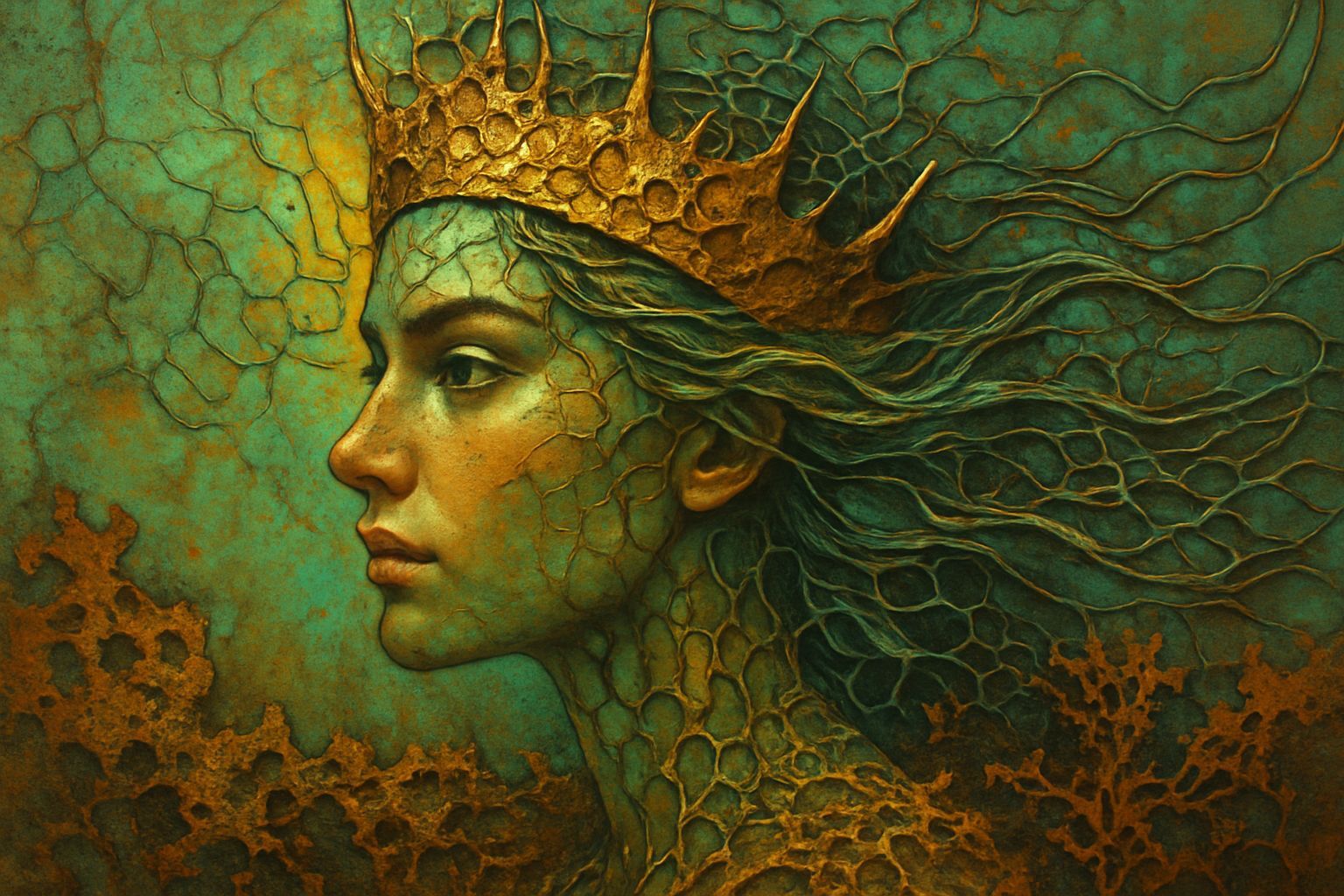 Goddess in Metal Field with Crown of Thorns