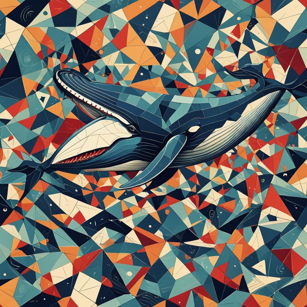 Cubist 52Hz Whale in Art Deco Style