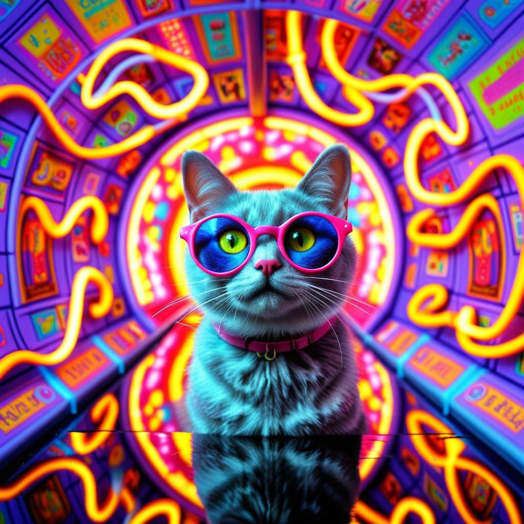 Enigmatic Cat in Infinite Mirror Tunnel