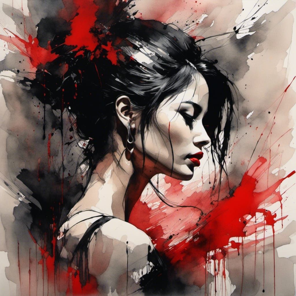 Watercolor Portrait of Woman in Splash Art Style