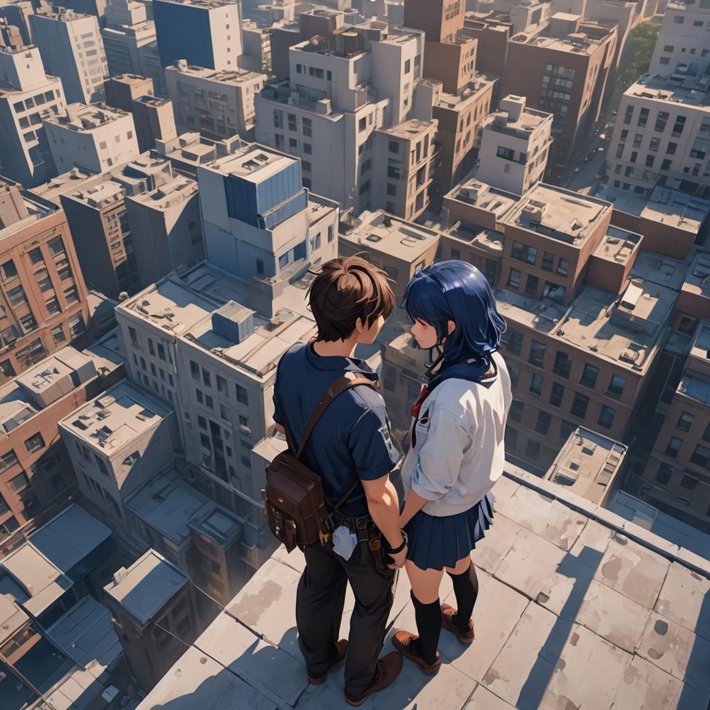 Brown Hair Guy Meets Blue Hair Girl: 3D Anime Art