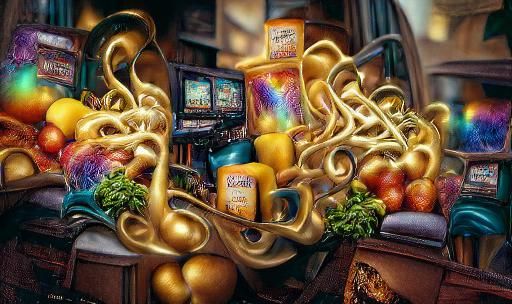 Golden Tendrils Play Tetris: Hyperrealistic Art