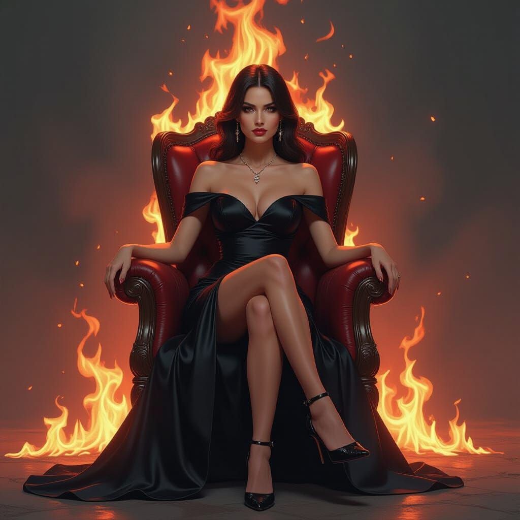 Woman on Burning Chair in Surreal Style
