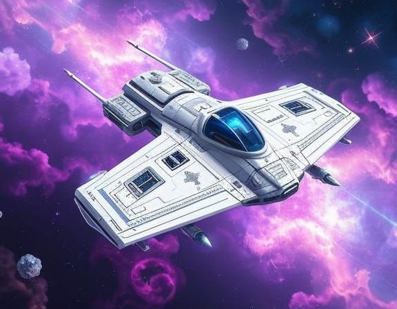 Starship Gliding Through a Nebula in Digital Art Style