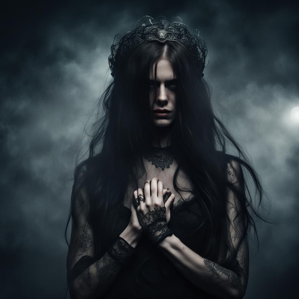 Sad Woman with Watch Hair in Grotesque Dark