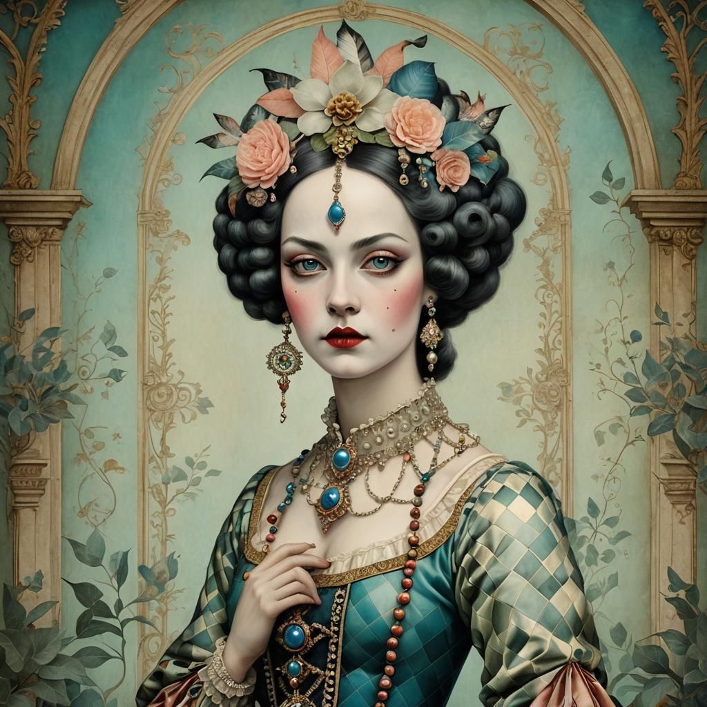 Baroque Harlequin Portrait in Versailles Court