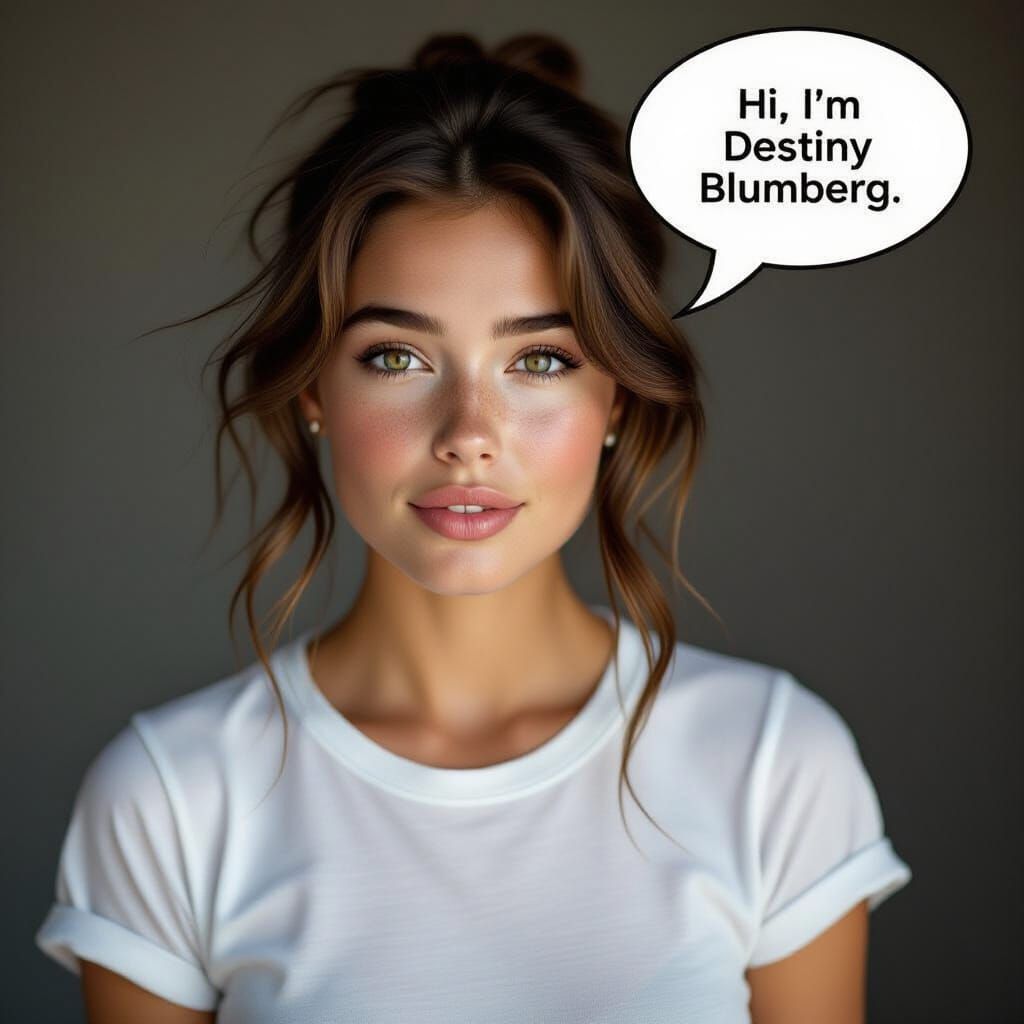 Young Woman With Freckles Says Hello in Photorealistic Style