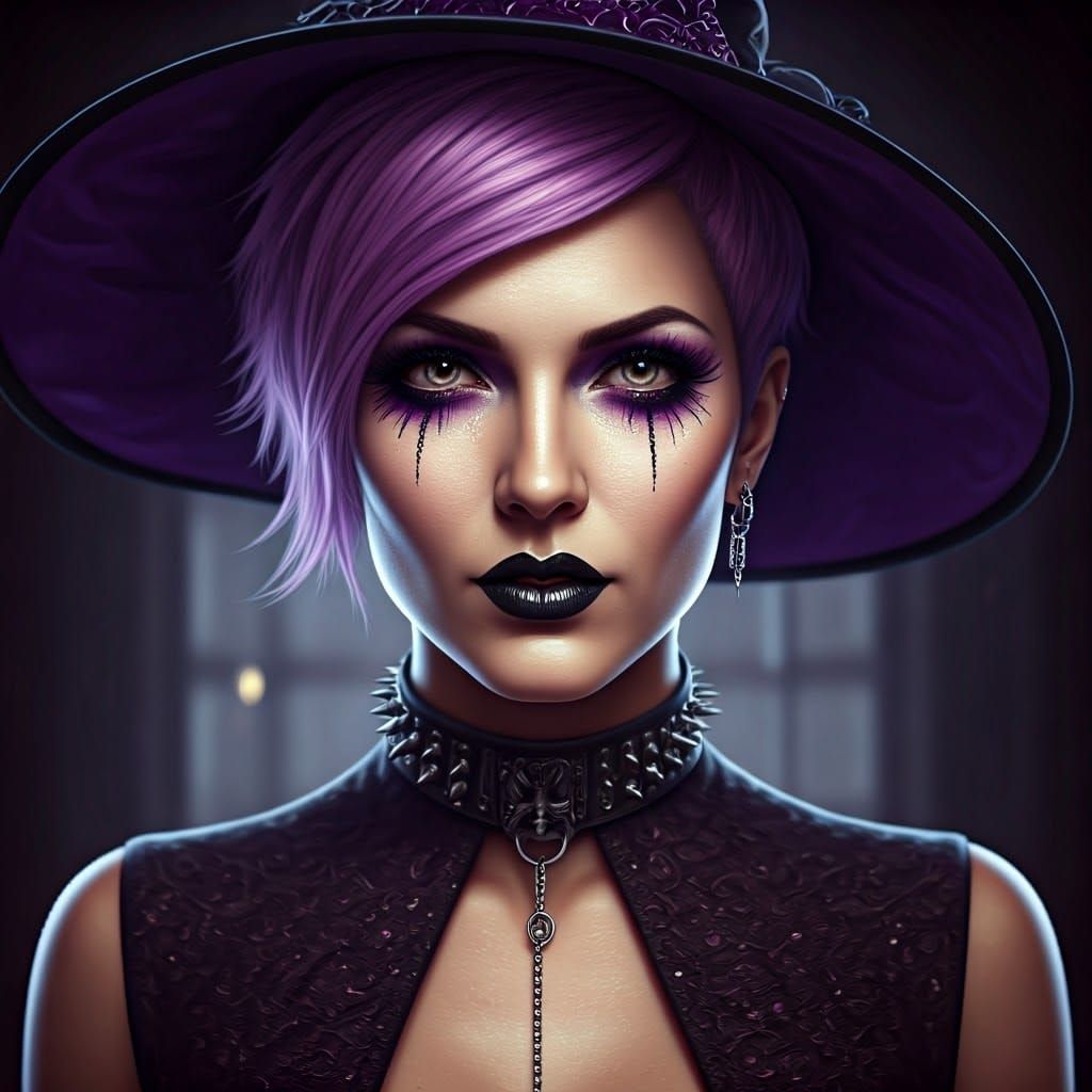 Glamorous Punk Goth Woman in Spooky Office