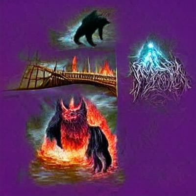 Wizard Confronts Demon on Burning Bridge