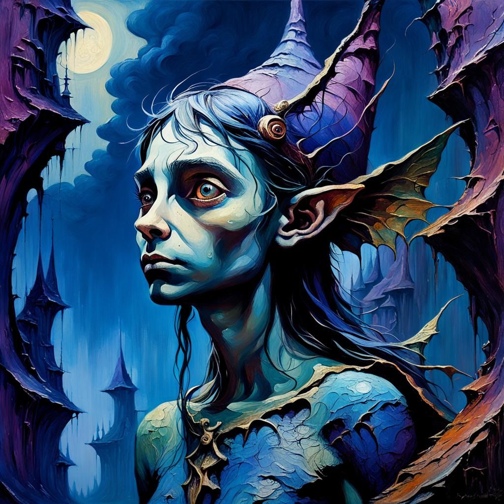 Surreal Fairy Elf in Dystopian Oil Painting