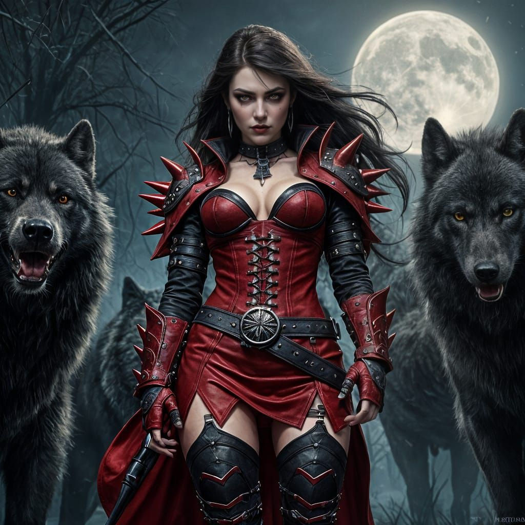Gothic Vampire Huntress in the Moonlight