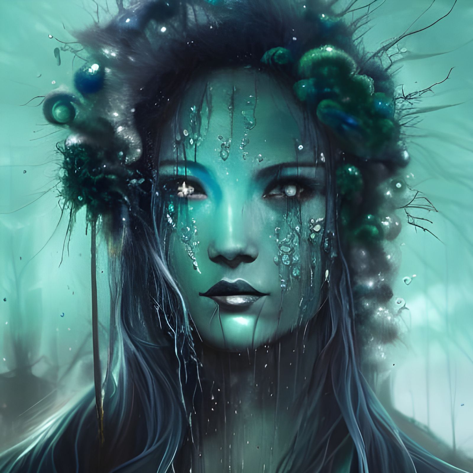 Bioluminescent Biohazard Woman Portrait in Polygon Fantasy S...