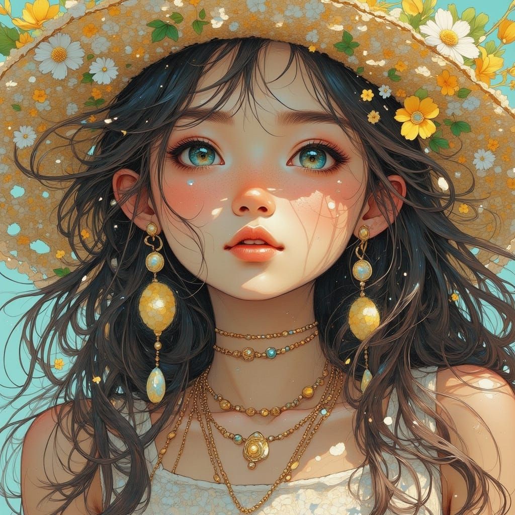 Young Woman in Sunhat, Digital Art Rendering