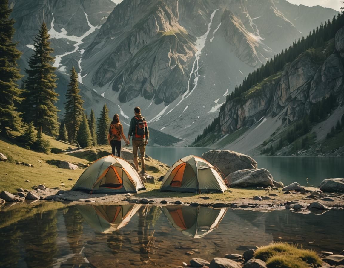 Idyllic Lakeside Camping Scene in Summer