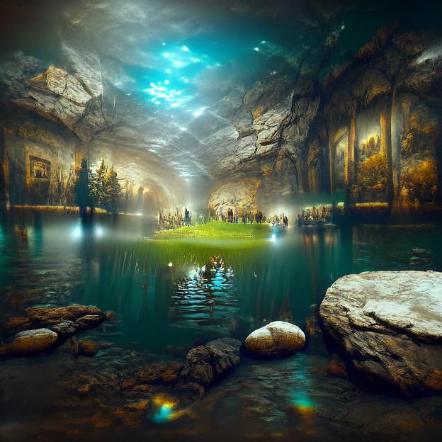 Crystalline Underground Lake Lit in Bierstadt Style