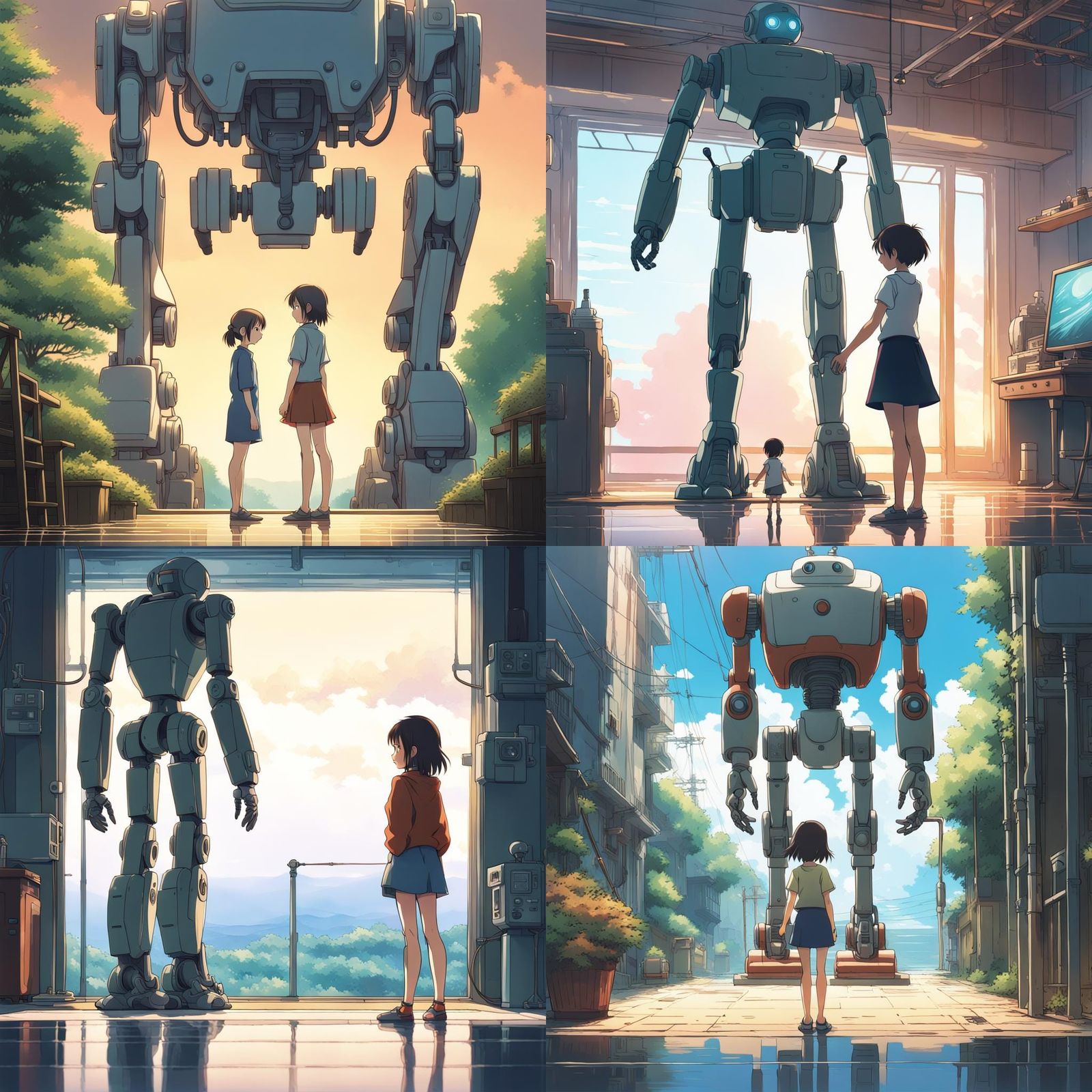 Girl and Robot in Studio Ghibli Anime Style