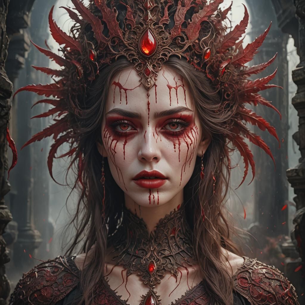 Fantasy Woman with Bloody Tears Digital Art