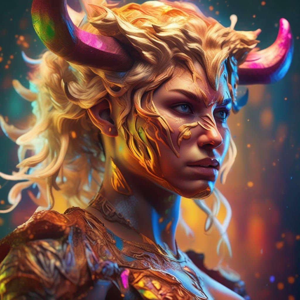 Elegant Blonde Minotaur in Hyperrealistic Splash Art