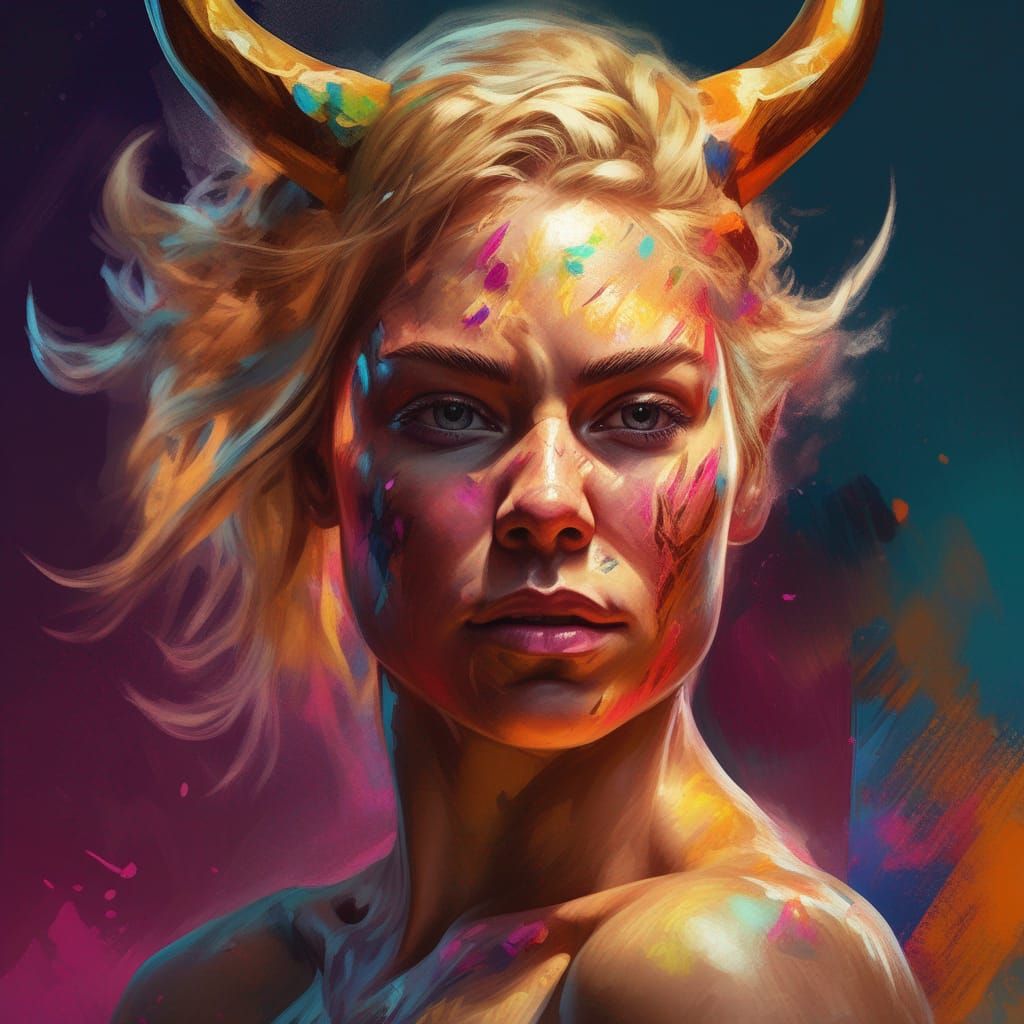 Elegant Blonde Minotaur in Hyperrealistic Splash Art