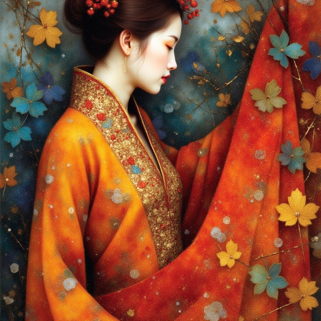 Nature Goddess in Klimt Style with Rich Color Palette