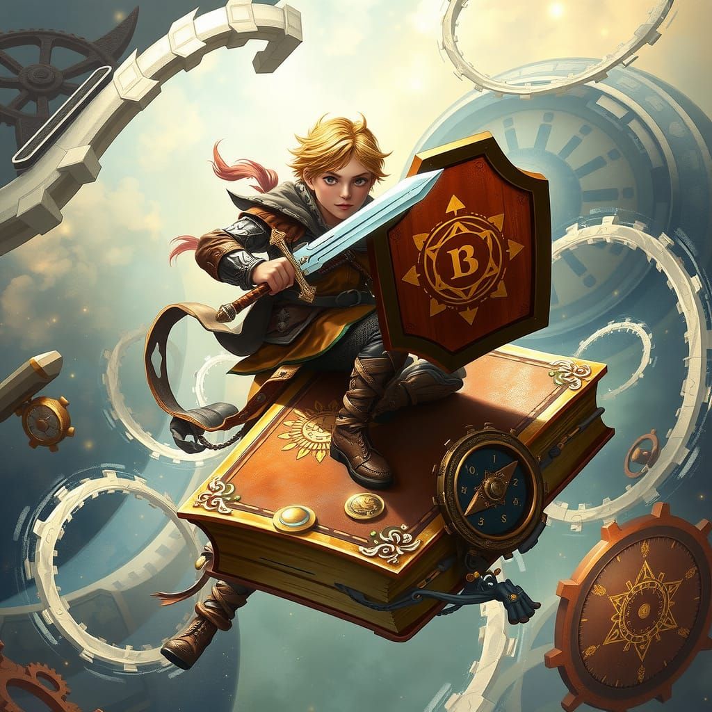 Adventurer Soaring Through Time in Dreamlike Steampunk Style