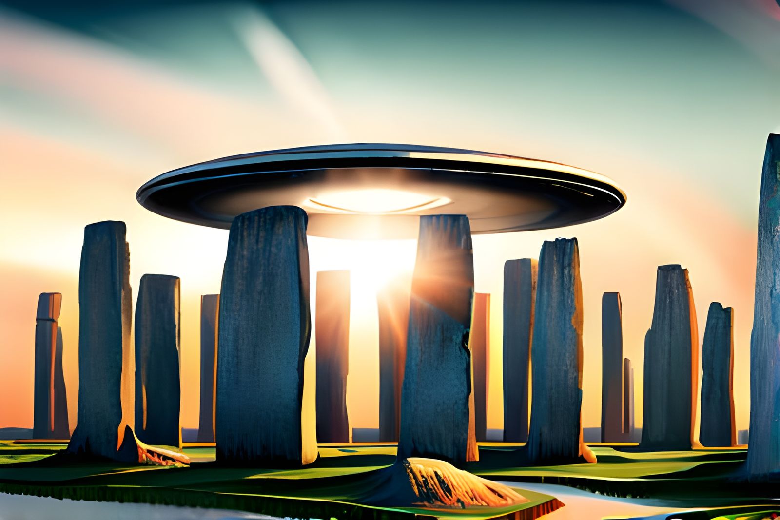 UFO Over Stonehenge in Hyperrealistic Style