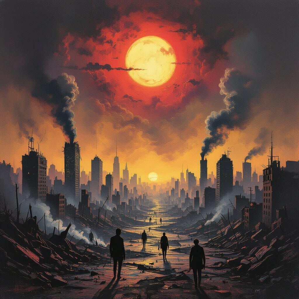 Apocalyptic Cityscape in Expressionist Style